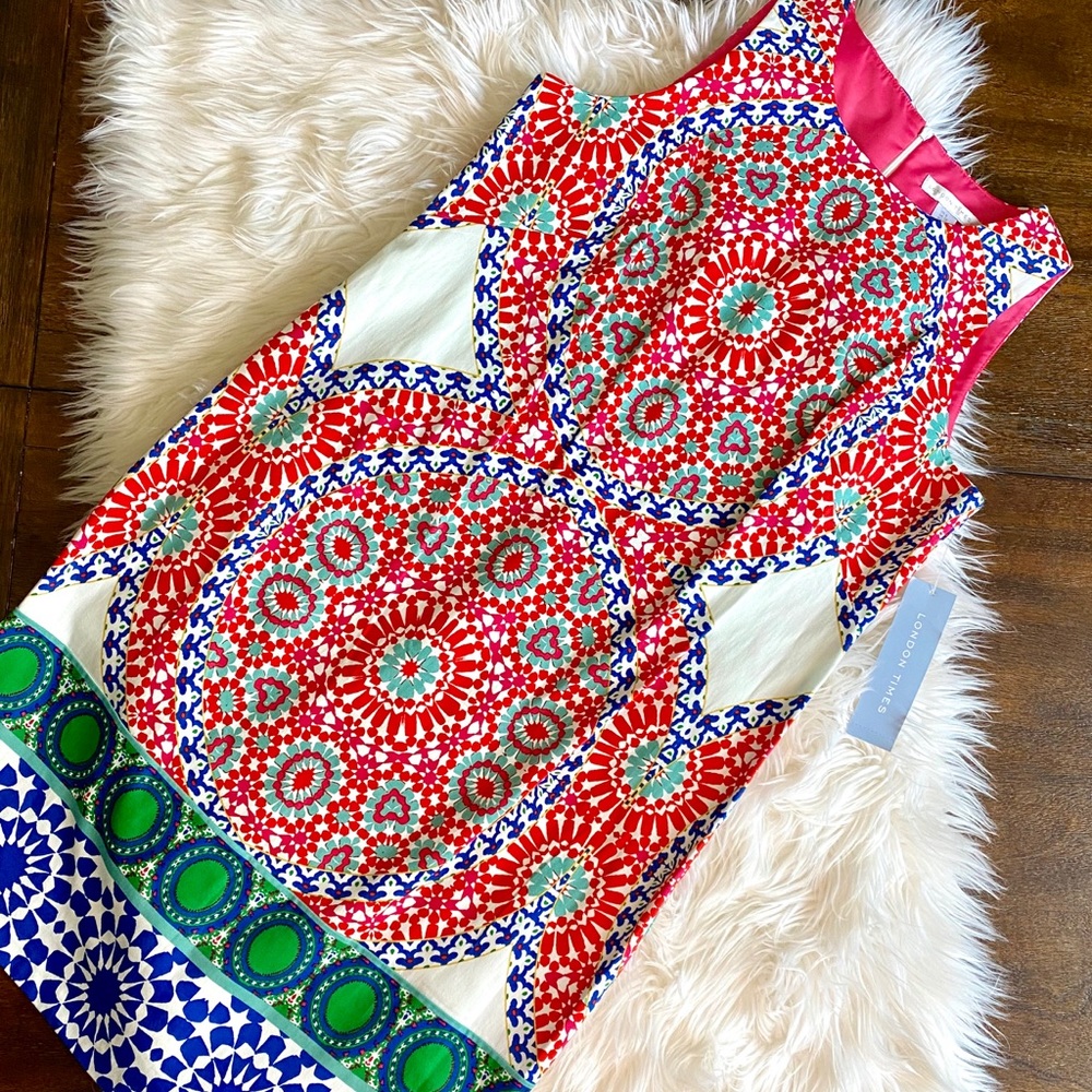 London Times | Sleeveless Pattern Shift Dress